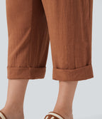High Waisted Capri Linen-Feel Resort Plus Size Trousers with Pockets — Sierra — view 6