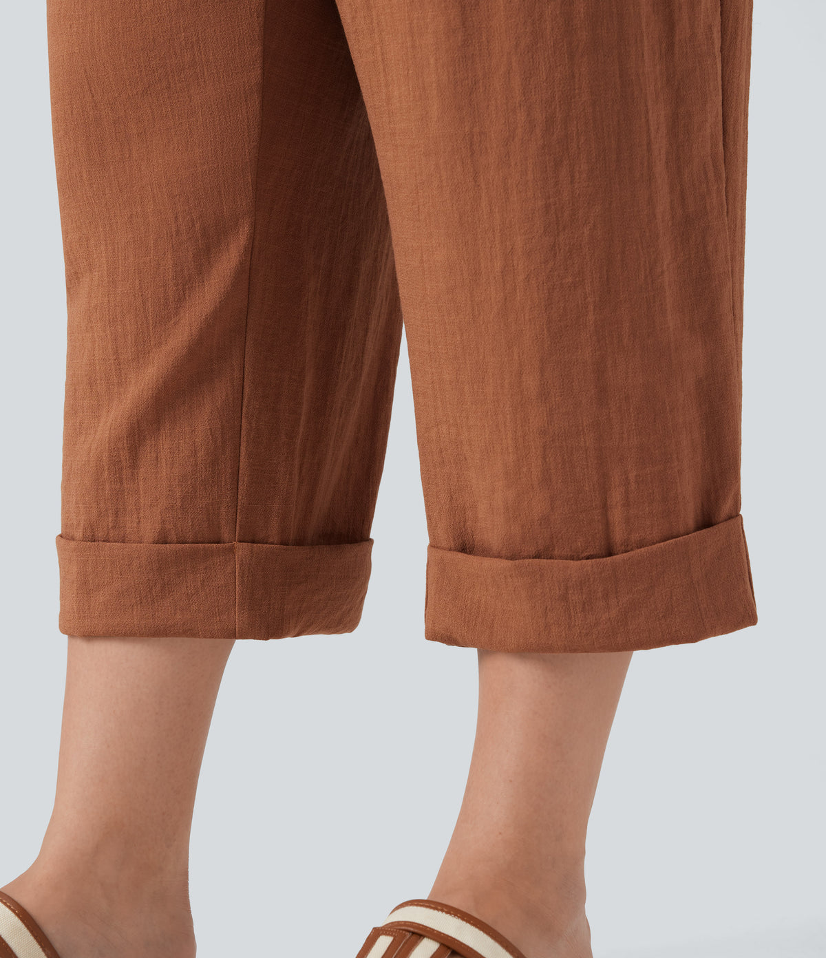 High Waisted Capri Linen-Feel Resort Plus Size Trousers with Pockets — Sierra — view 6