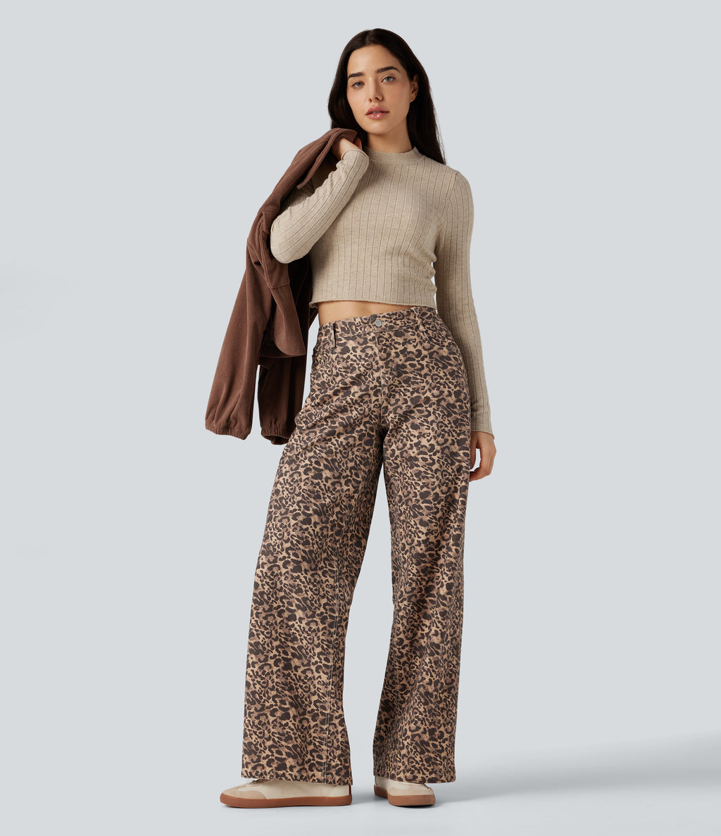 Mock-neck Long Sleeve Cropped Casual Jumper — Cement — view 5
