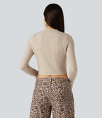 Mock-neck Long Sleeve Cropped Casual Jumper — Cement — view 3