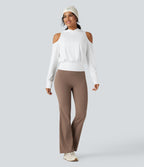 Hooded Cold Shoulder Long Sleeve Workout Sports Sweatshirt — White — view 7