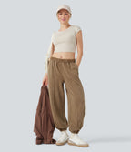 Mid Rise Washed French Terry Casual Cotton Joggers with Pockets — Fondue Fudge — view 6