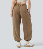 Mid Rise Washed French Terry Casual Cotton Joggers with Pockets — Fondue Fudge — view 2