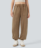 Mid Rise Washed French Terry Casual Cotton Joggers with Pockets — Fondue Fudge — view 3