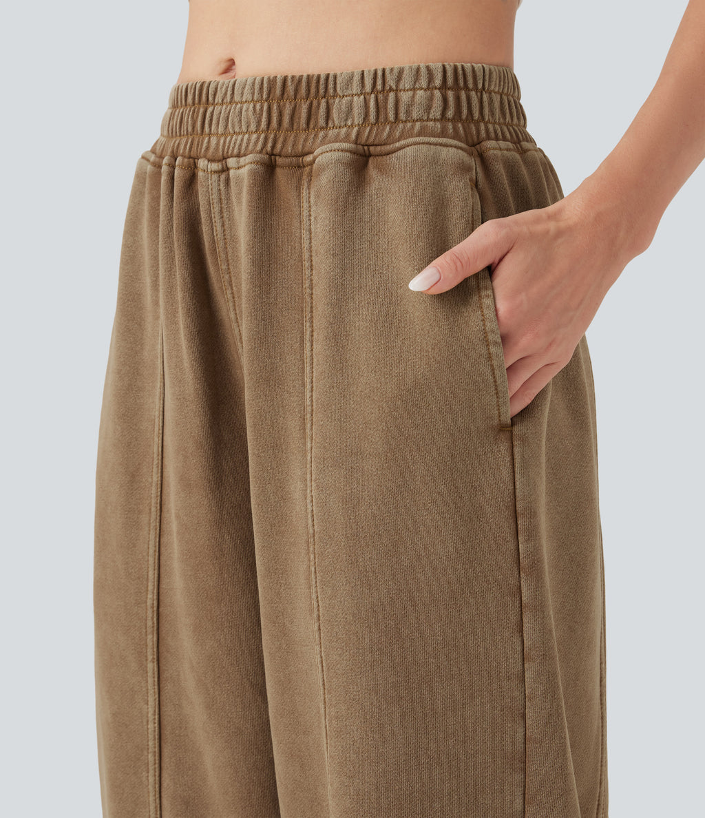 Mid Rise Washed French Terry Casual Cotton Joggers with Pockets — Fondue Fudge — view 4