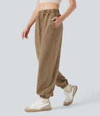 Mid Rise Washed French Terry Casual Cotton Joggers with Pockets — Fondue Fudge — view 1