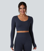 OneForm Seamless Flow Long Sleeve Cropped Waffle Yoga Sports Top — Peacoat — view 1