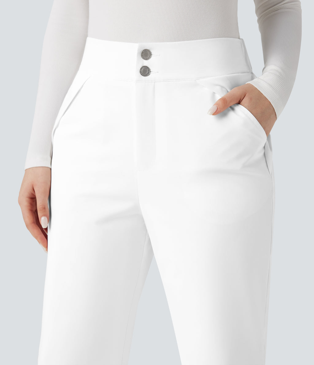High Waisted Warming Hiking Bootcut Trousers with Pockets — Frost White — view 5