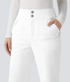 High Waisted Warming Hiking Bootcut Trousers with Pockets — Frost White — view 5