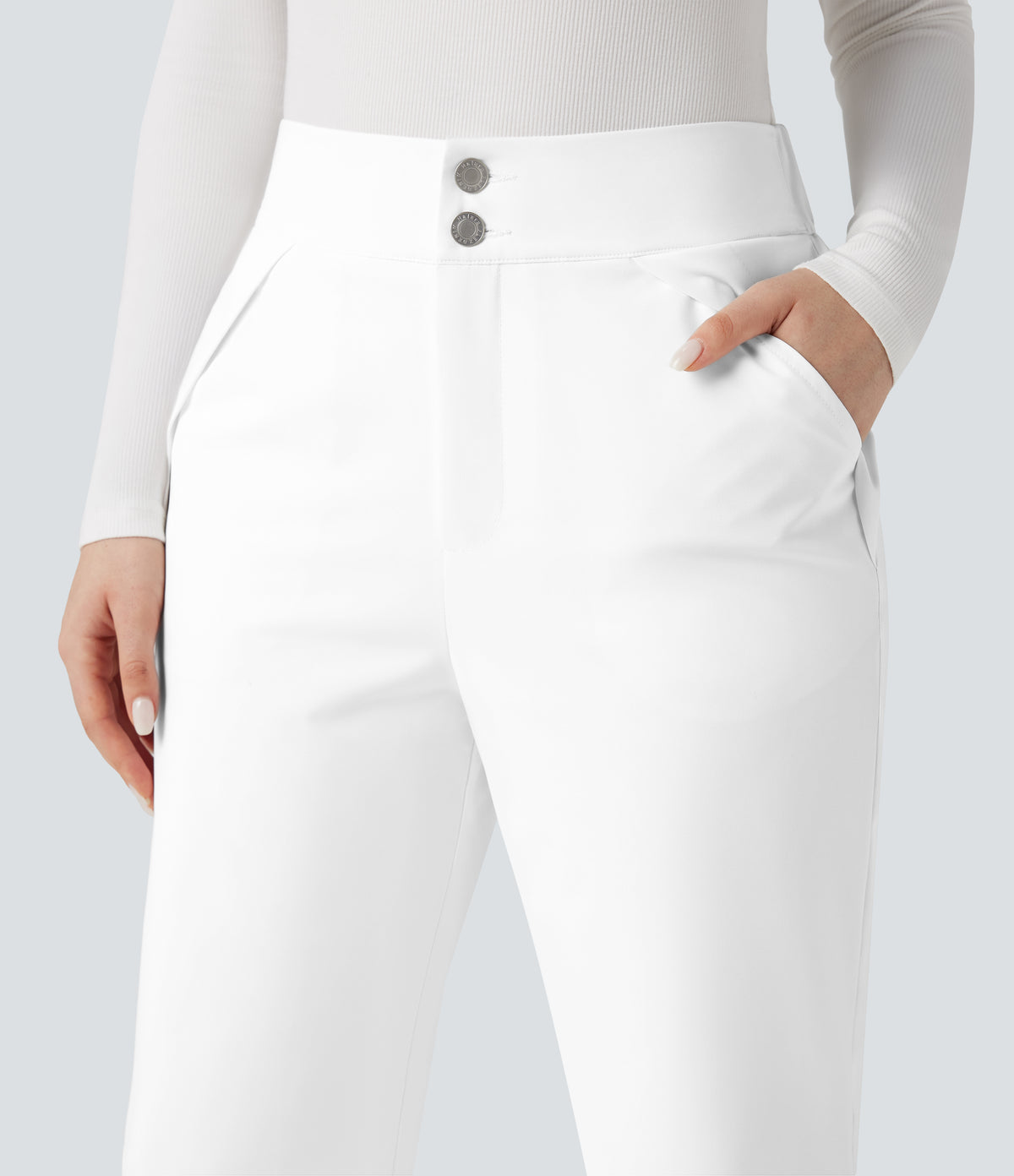 High Waisted Warming Hiking Bootcut Trousers with Pockets — Frost White — view 5