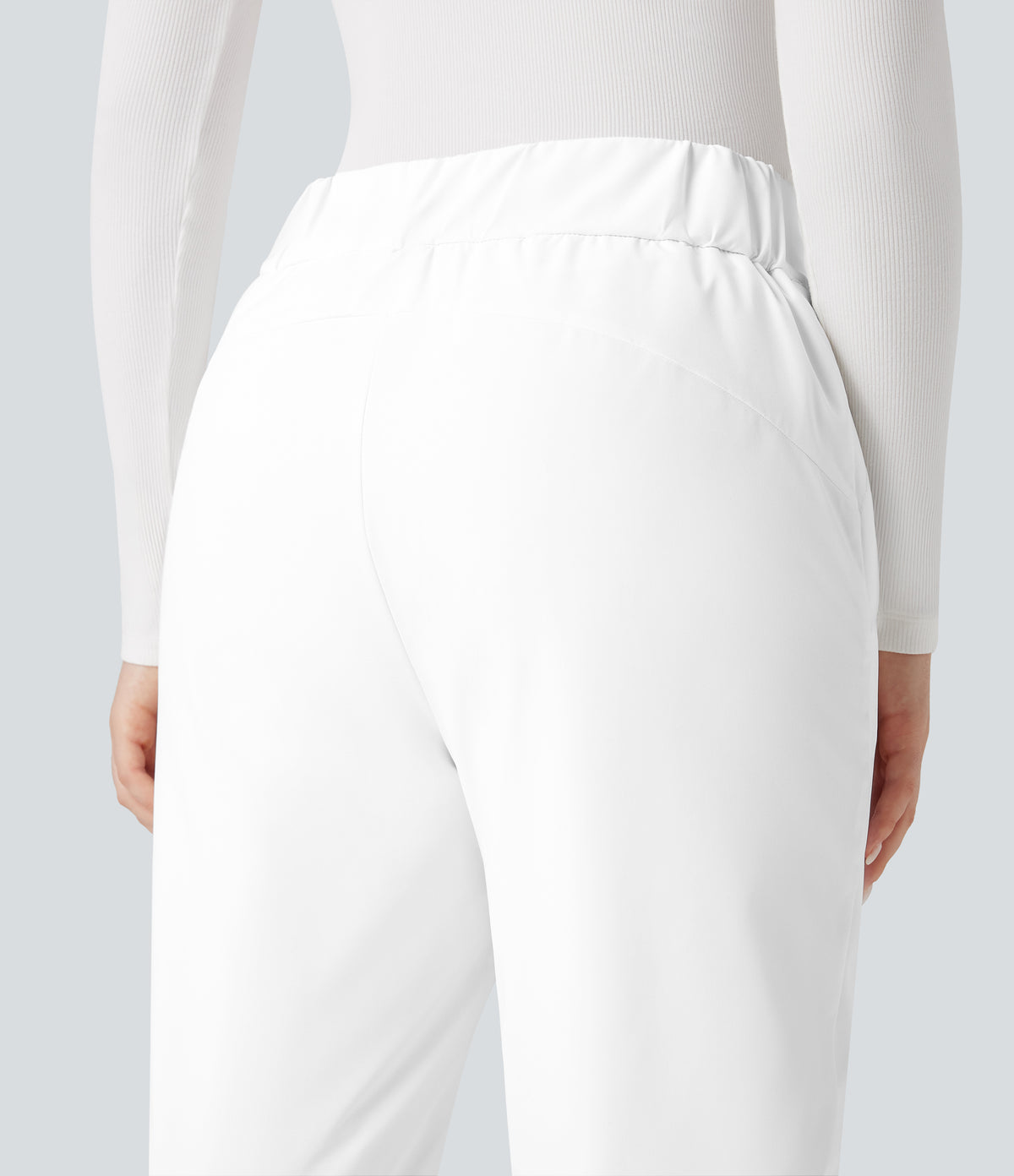 High Waisted Warming Hiking Bootcut Trousers with Pockets — Frost White — view 6