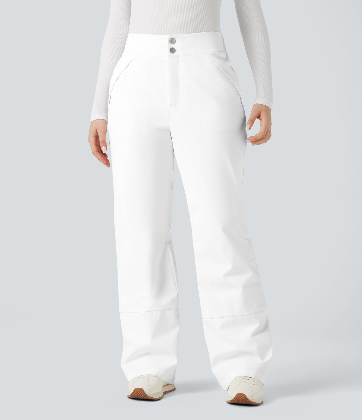 High Waisted Warming Hiking Bootcut Trousers with Pockets — Frost White — view 3
