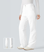 High Waisted Warming Hiking Bootcut Trousers with Pockets — Frost White — view 1