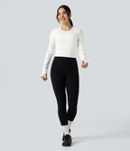 Round Neck Long Sleeve Thumb Hole Yoga Sports Top — White — view 6