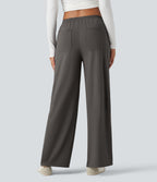 Mid Rise Drawstring Wide Leg Work Trousers with Pockets — Deep Red Grey — view 4