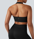 OneForm Seamless Flow Low Support Halter Yoga Sports Bra — Black — view 4