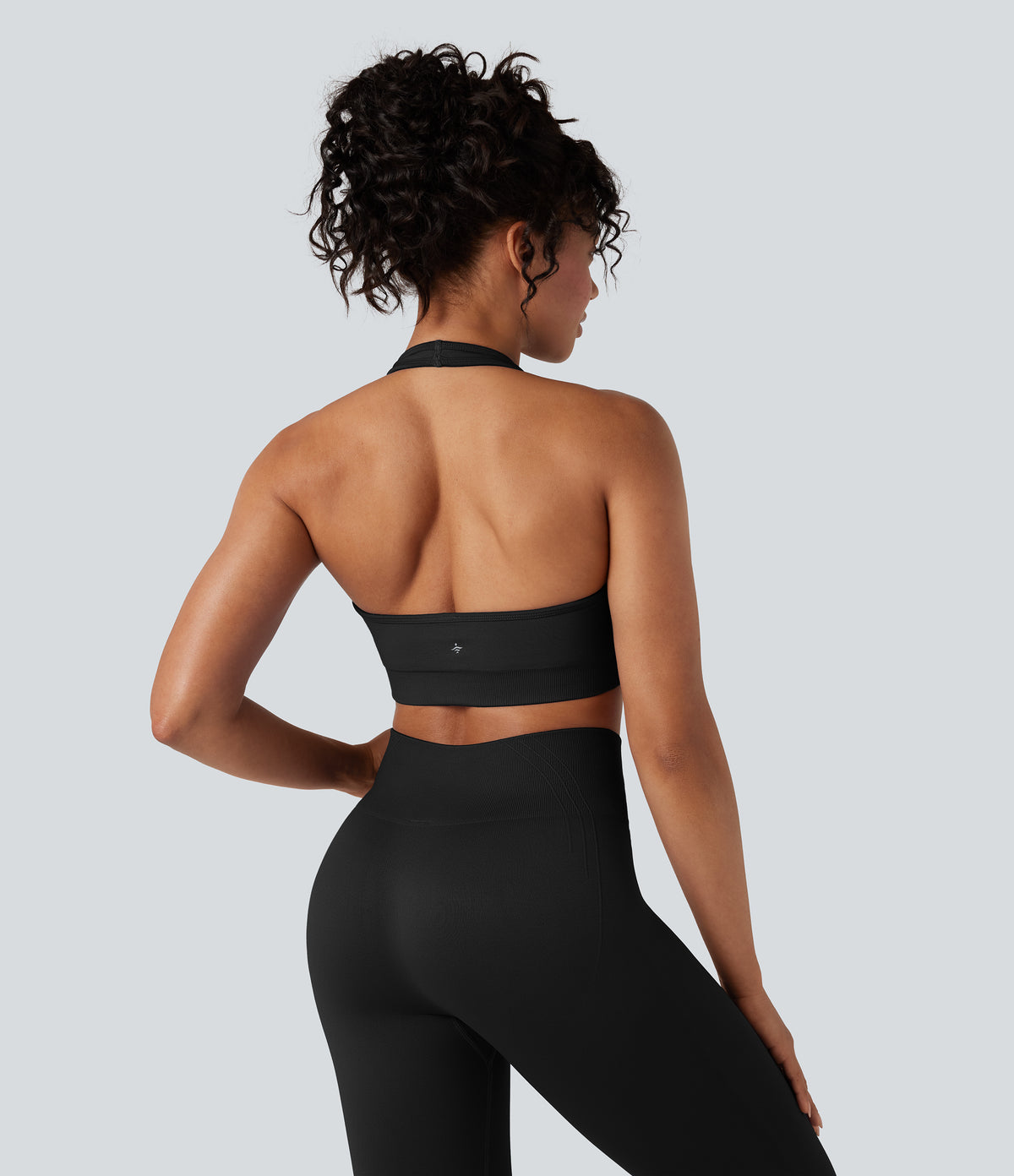 OneForm Seamless Flow Low Support Halter Yoga Sports Bra — Black — view 1