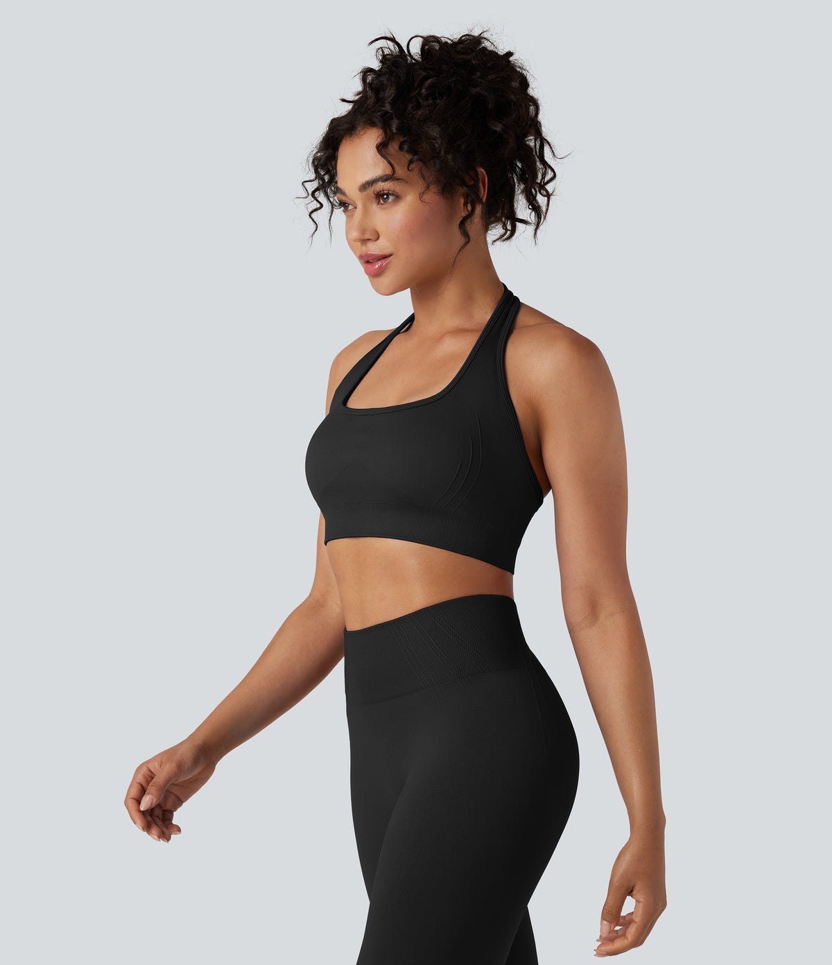 OneForm Seamless Flow Low Support Halter Yoga Sports Bra — Black — view 3