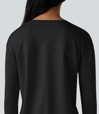 Round Neck Long Sleeve Thumb Hole Running Sports Top — Black — view 5