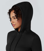 SpacerTek Long Sleeve Split Midi Casual Hoodie Dress — Black — view 4
