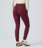 HeatCore High Waisted Drawstring Warming Casual Joggers with Pockets — Cordovan — view 4