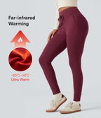 HeatCore High Waisted Drawstring Warming Casual Joggers with Pockets — Cordovan — view 1