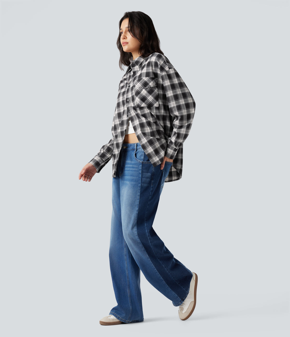 Plaid Casual Shirt with Pocket — Elegant Black Plaid — view 8