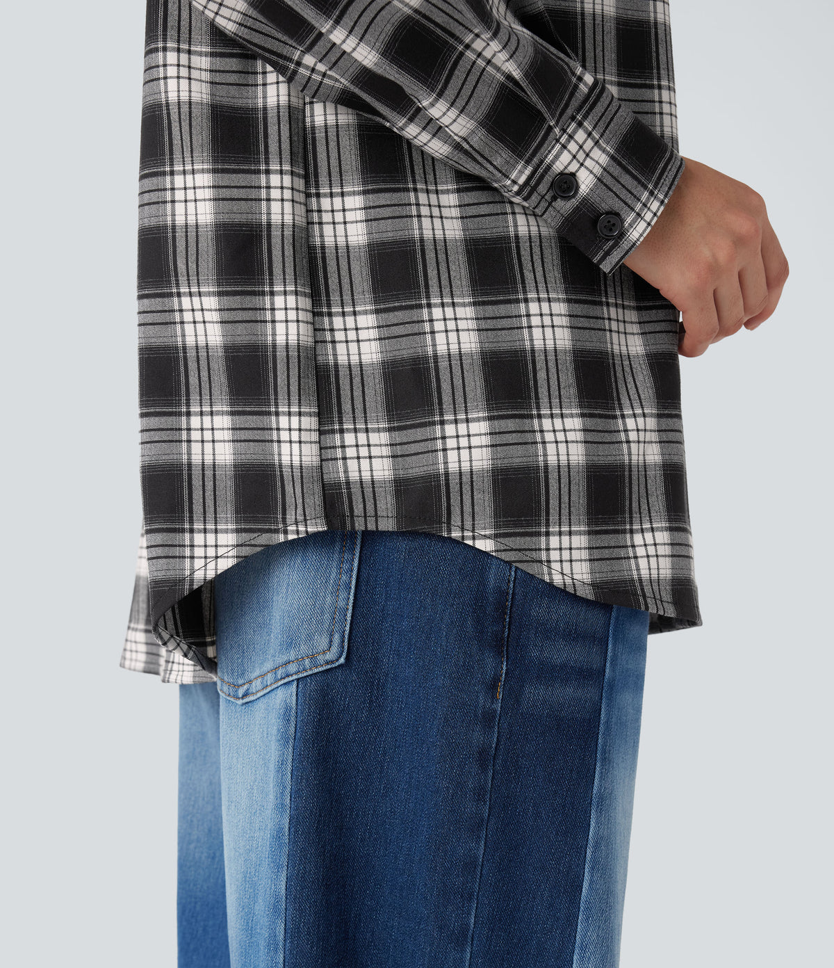 Plaid Casual Shirt with Pocket — Elegant Black Plaid — view 5