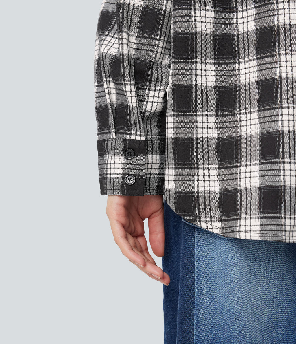 Plaid Casual Shirt with Pocket — Elegant Black Plaid — view 6