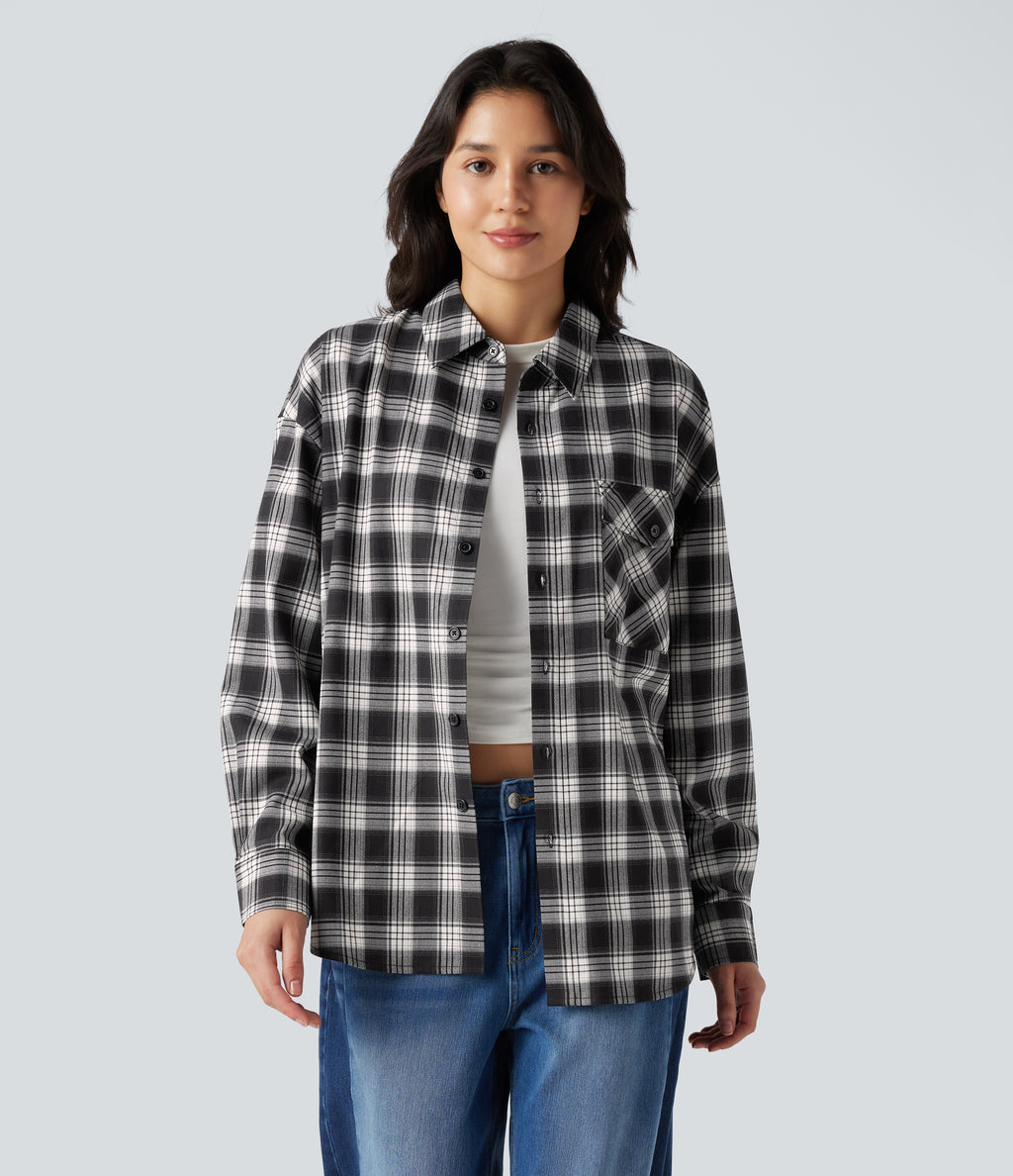 Plaid Casual Shirt with Pocket — Elegant Black Plaid — view 3