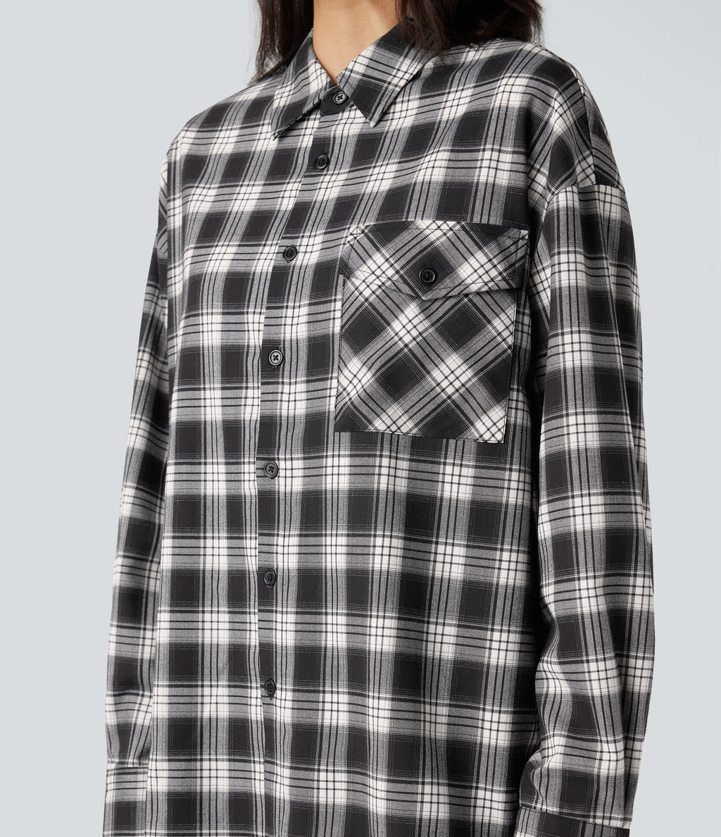 Plaid Casual Shirt with Pocket — Elegant Black Plaid — view 4