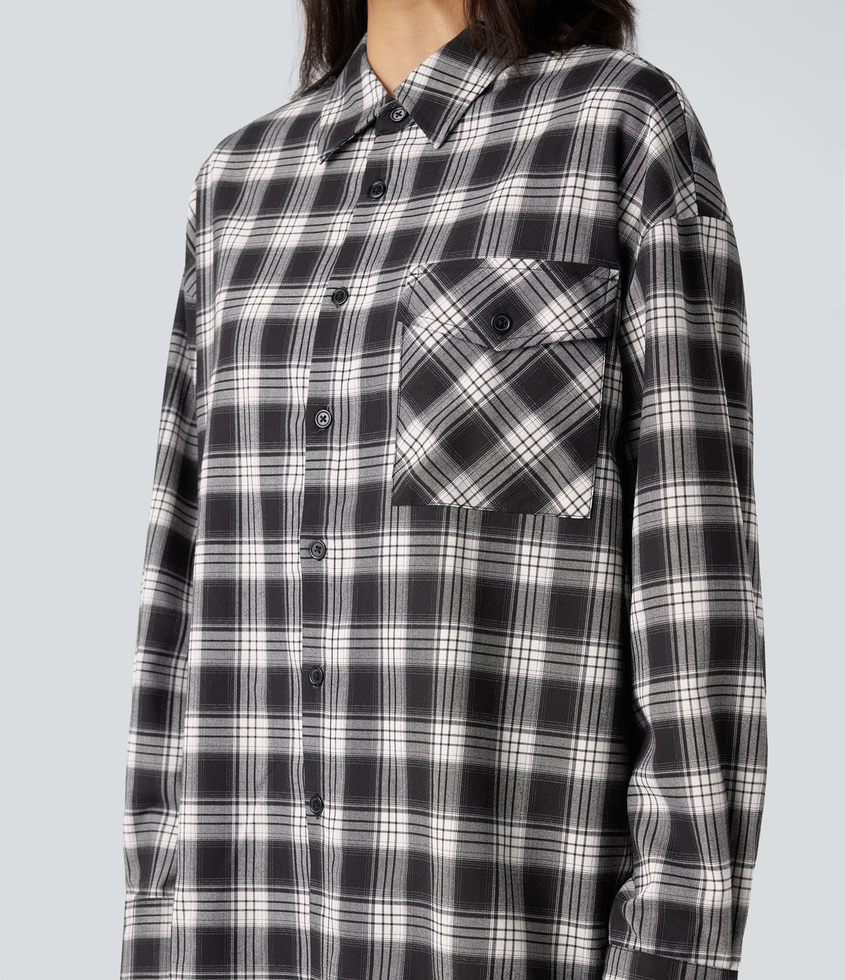 Plaid Casual Shirt with Pocket — Elegant Black Plaid — view 4