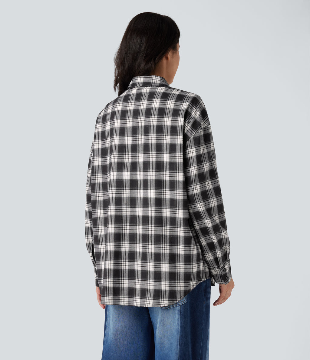Plaid Casual Shirt with Pocket — Elegant Black Plaid — view 2