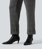 High Waisted Straight Leg Houndstooth Plaid Work Trousers with Pockets — Dark Gray Plaid — view 6