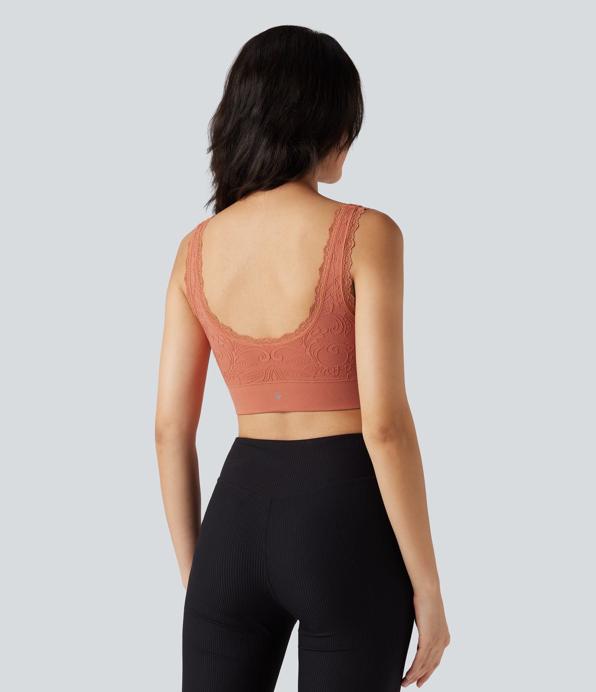 OneForm Seamless Flow Low Support U Neck Lace Yoga Sports Bra — Dusted Clay — view 2