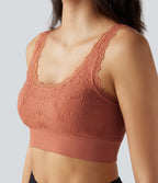 OneForm Seamless Flow Low Support U Neck Lace Yoga Sports Bra — Dusted Clay — view 4