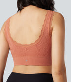 OneForm Seamless Flow Low Support U Neck Lace Yoga Sports Bra — Dusted Clay — view 5