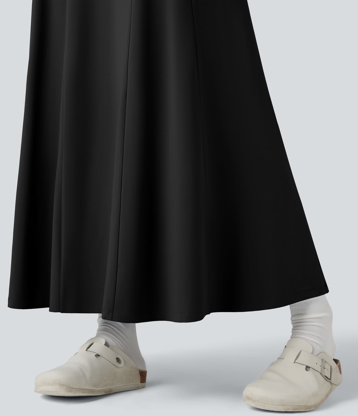 Henley Long Sleeve Flare Maxi Casual Dress — Black — view 5