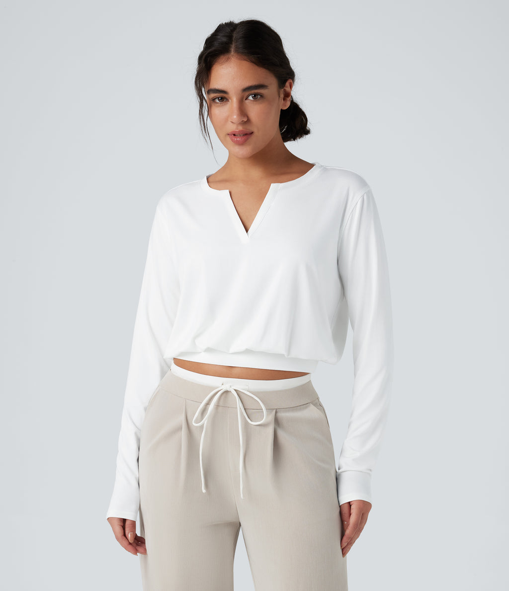 Henley Long Sleeve Casual T-Shirt — White — view 1