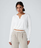 Henley Long Sleeve Casual T-Shirt — White — view 1