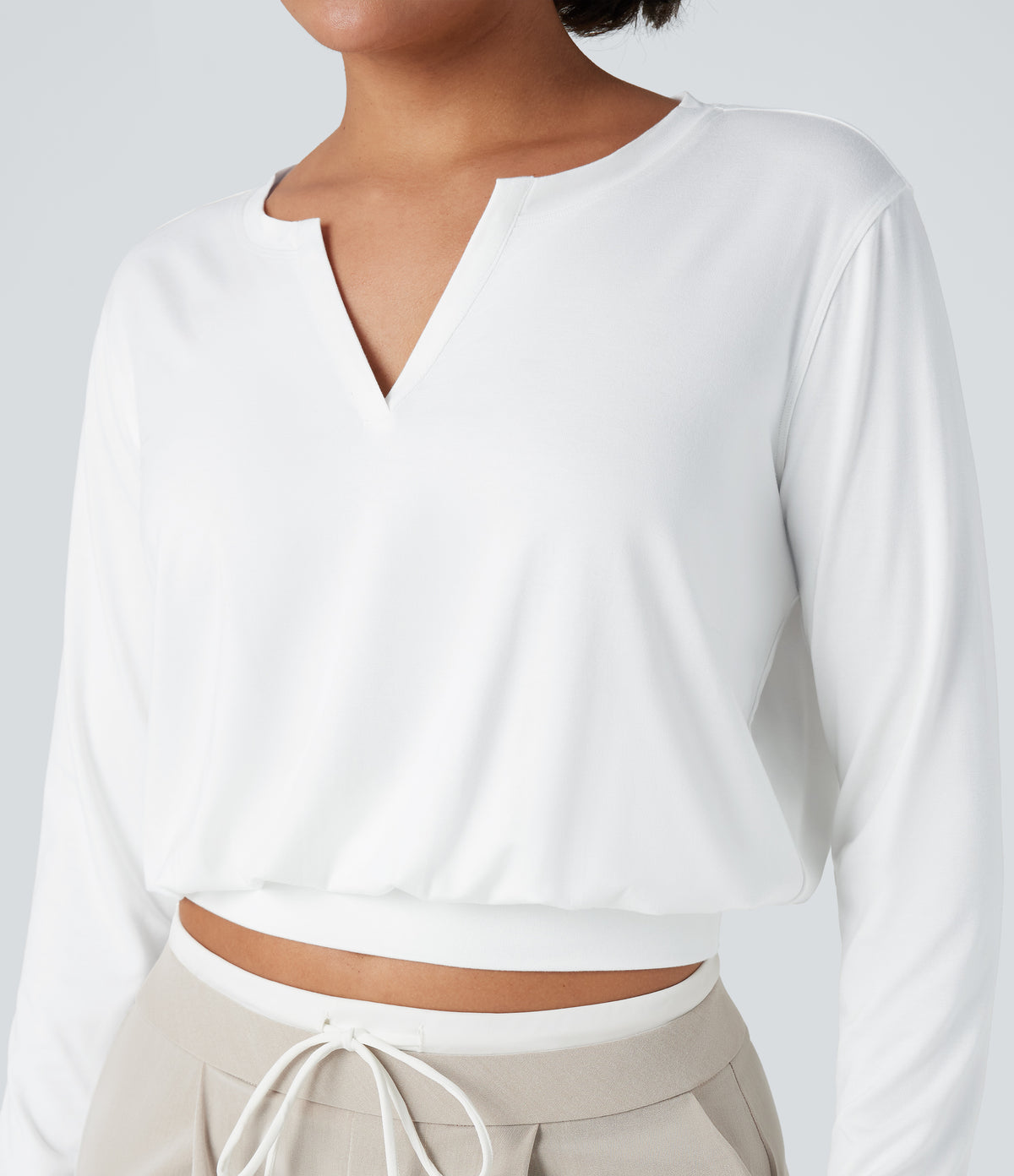 Henley Long Sleeve Casual T-Shirt — White — view 4