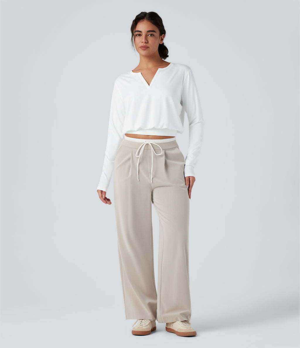 Henley Long Sleeve Casual T-Shirt — White — view 5