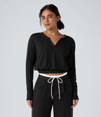 Henley Long Sleeve Casual T-Shirt — Black — view 6
