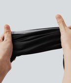 High Waisted Tummy Control Wide Leg Stripe Color Block Work Trousers with Pockets — Black — view 7