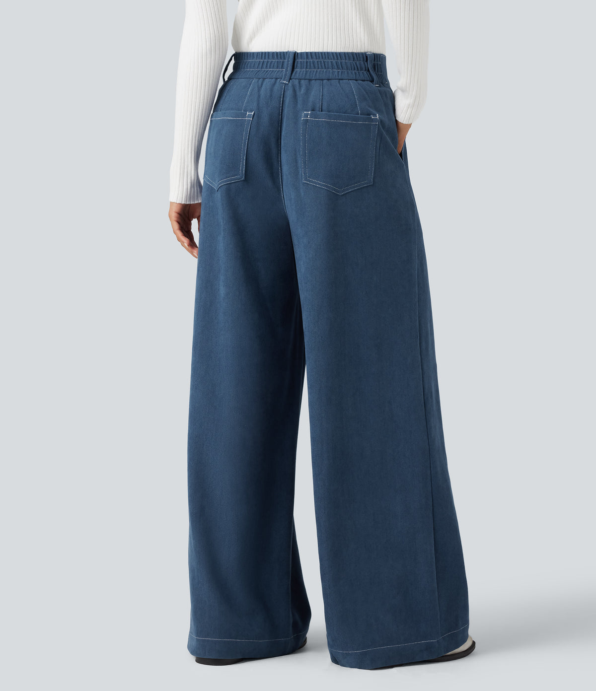 High Waisted Casual Baggy Trousers with Pockets — Light Denim Blue — view 2