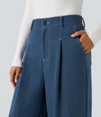 High Waisted Casual Baggy Trousers with Pockets — Light Denim Blue — view 4