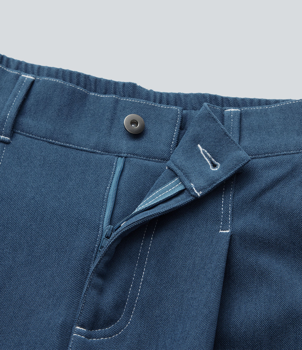 High Waisted Casual Baggy Trousers with Pockets — Light Denim Blue — view 7