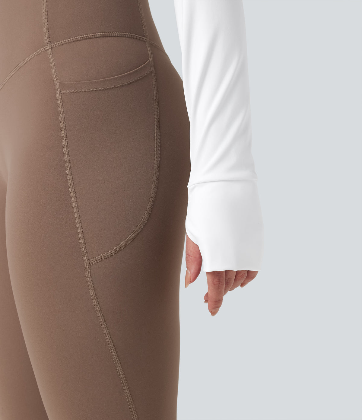 Airy Push-Up Long Sleeve Thumb Hole Contrast Mesh InstantCool Yoga Sports Top — White — view 6