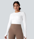 Airy Push-Up Long Sleeve Thumb Hole Contrast Mesh InstantCool Yoga Sports Top — White — view 2