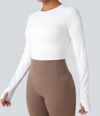 Airy Push-Up Long Sleeve Thumb Hole Contrast Mesh InstantCool Yoga Sports Top — White — view 5